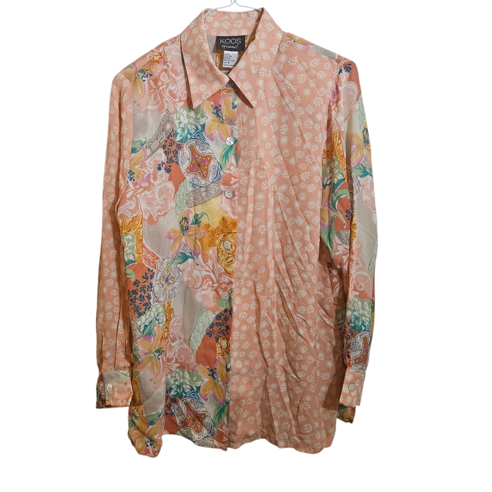 Koos of Course Womens M Silk Button Blouse Multicolor NWOT Extra Button